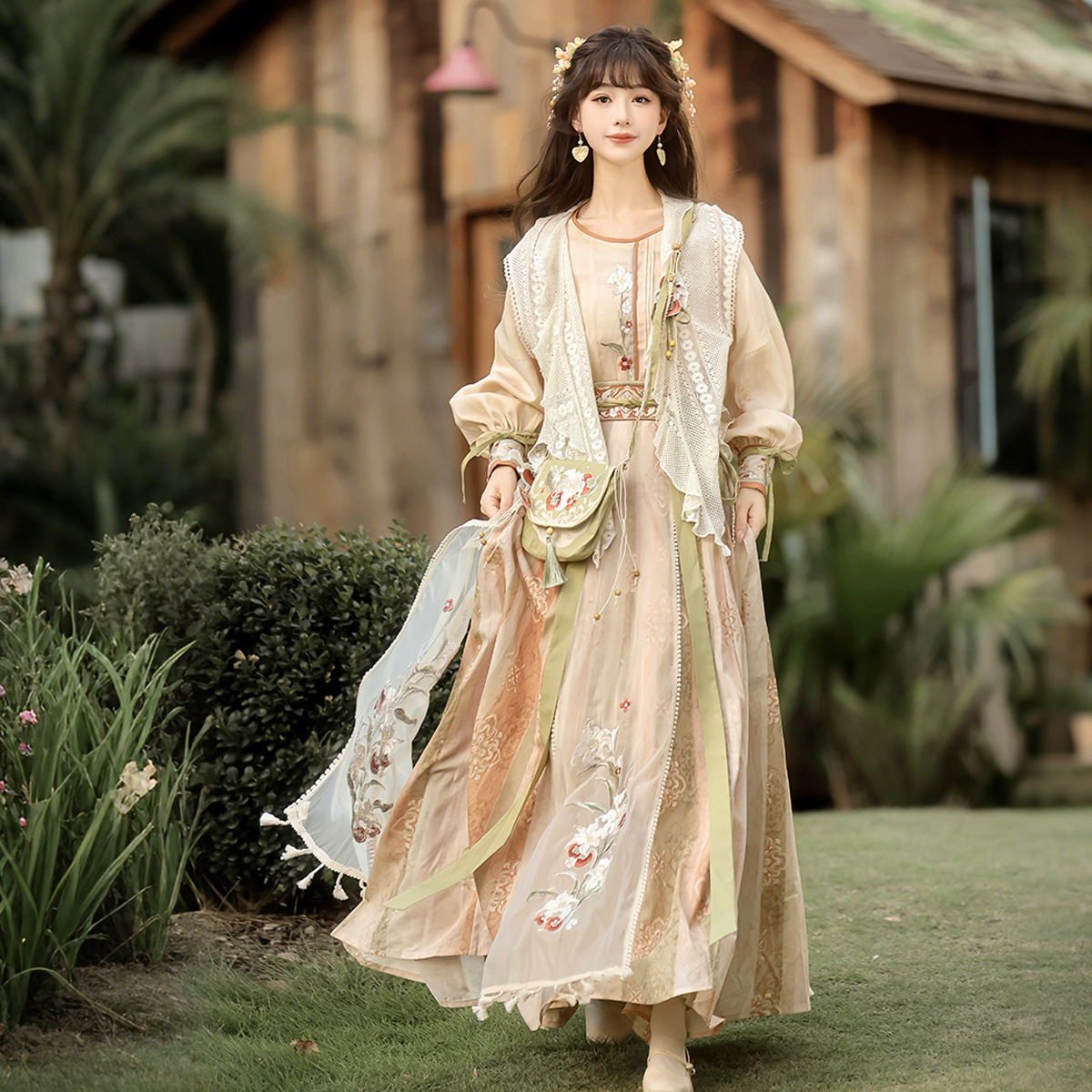 2026 Yimengge Original Autumn Diary Han Elements New Chinese Style Women's Bag, Top, Vest, and Skirt Set 9709