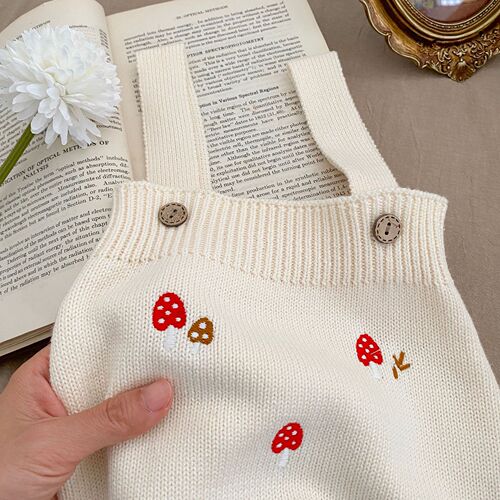 2025 Spring and Autumn Baby Clothes Cute Girls Mushroom Embroidered Cardigan Coat + Sleeveless Belted Bodysuit Crawling Suit