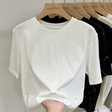 柔软亲肤亮闪闪烫金短袖T恤女夏季时尚洋气2024新款宽松休闲上衣