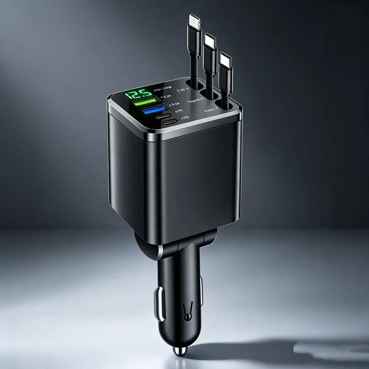 New cross-border car-mounted starry sky ceiling multi-head phone charger, 7-in-1 retractable cable, multifunctional high-end car charger