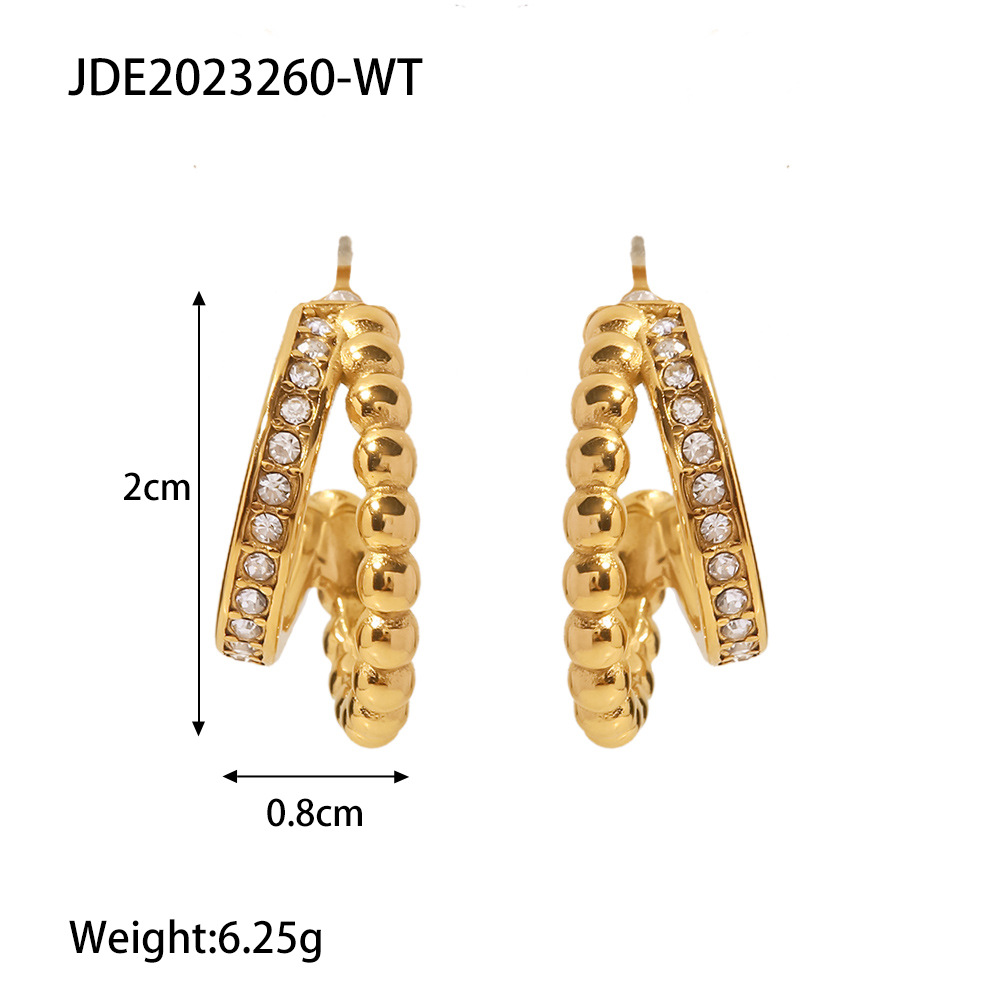 C Shape Pattern Women'S Gender 1 Pair Fashion C Shape Inlay 316 Stainless Steel Artificial Diamond Hoop Earrings