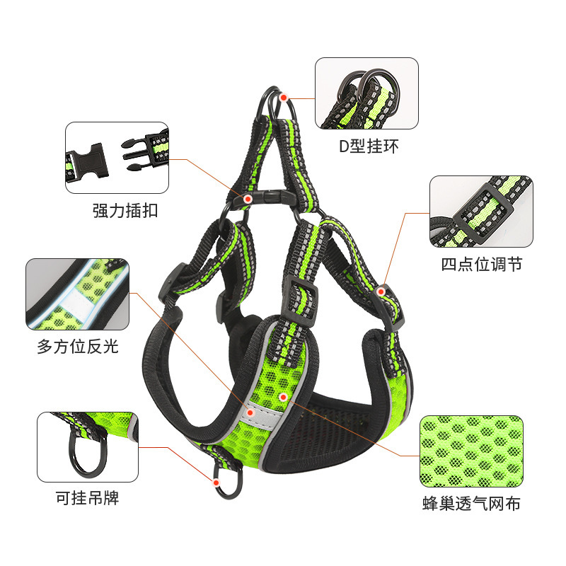 Transfronterizos nuevos suministros para mascotas correa de pecho perro luz pecho espalda transpirable Correa correa de perro cuerda de tracción en stock al por mayor