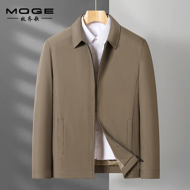 Папа средних лет в весенне-осенней тонкой куртке на молнии с лацканом повседневная куртка