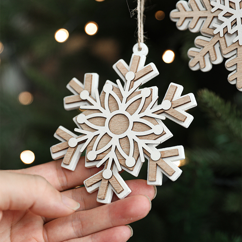 Amazon新品北欧风クリスマスクリエイティブペンダント木制スノーフレーククリスマスツリーペンダントペンダント饰り赤|undefined