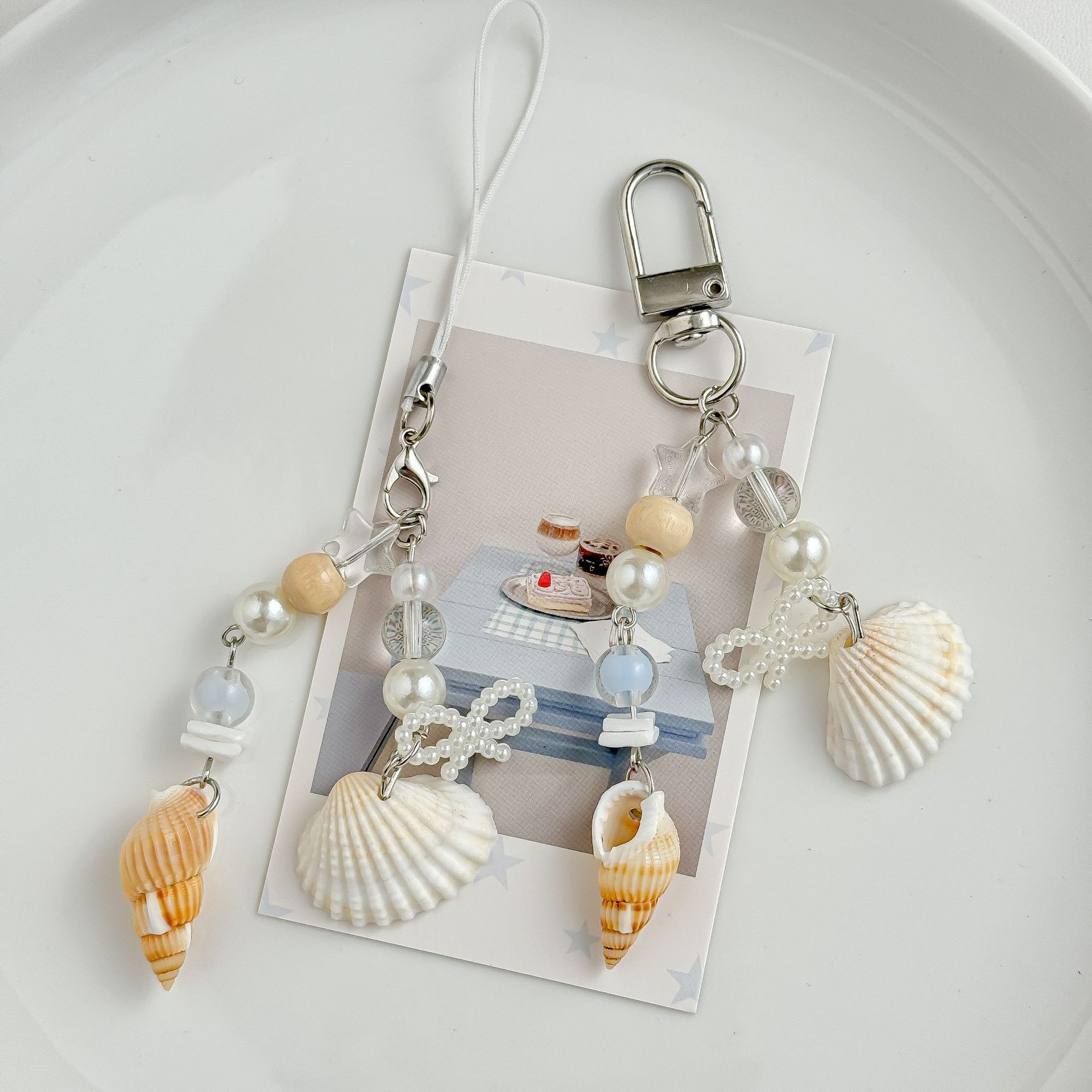 Ocean Pearl Shell Style Pendant Ins Style Beaded Mobile Phone Chain Guben Polaroid Bag Hanging Coin Purse Keychain