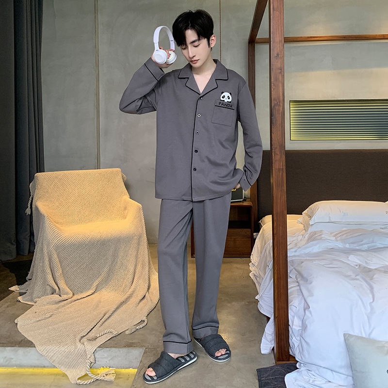Pijamas de hombre cuidadosamente seleccionados, primavera y otoño, algodón puro, manga larga, nuevo estilo suelto, talla grande, los jóvenes pueden usar ropa de hogar