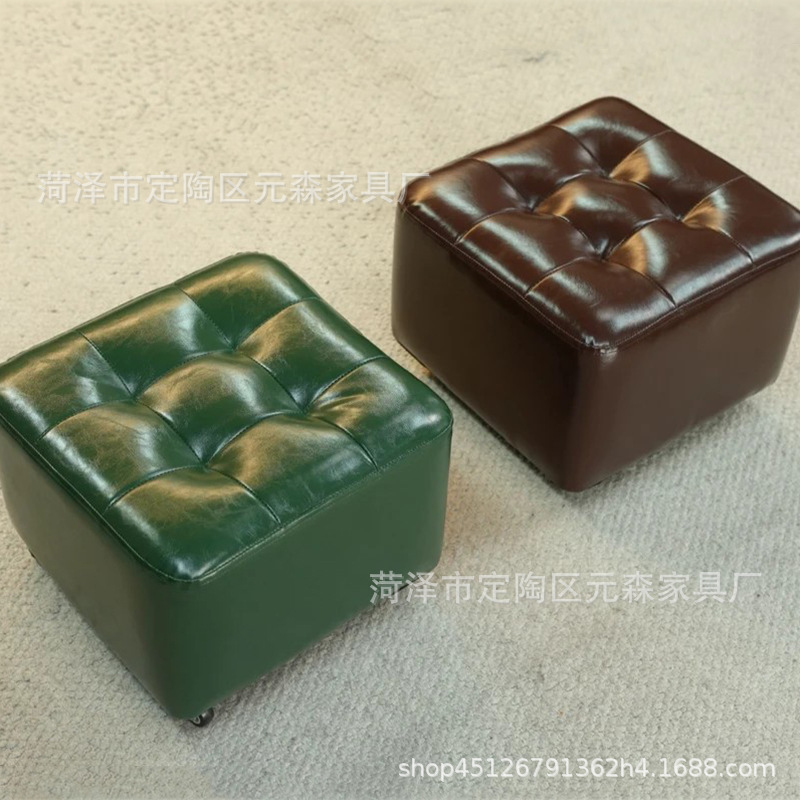 Swivel Small Stool for Home Use in the Living Room, Low Stool with Wheels for Changing Shoes at the Door, Children's Stool with Wheels, Lazy Square Stool