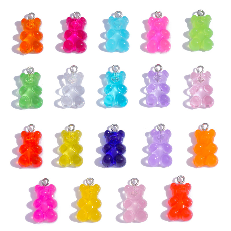Cross-Border Hot-Selling Colorful Transparent Candy-Colored Bear Resin Pendant DIY Jewelry Accessories Necklace Keychain Pendant