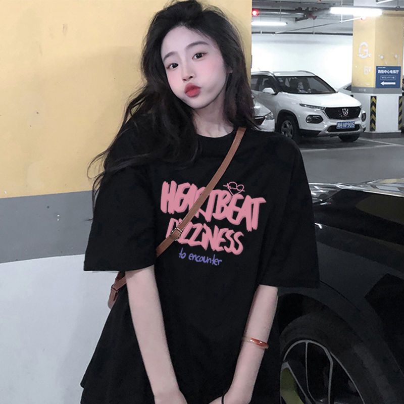 法式夏季纯棉短袖黑色T恤女学生2025新款韩版宽松ins半袖港风上衣