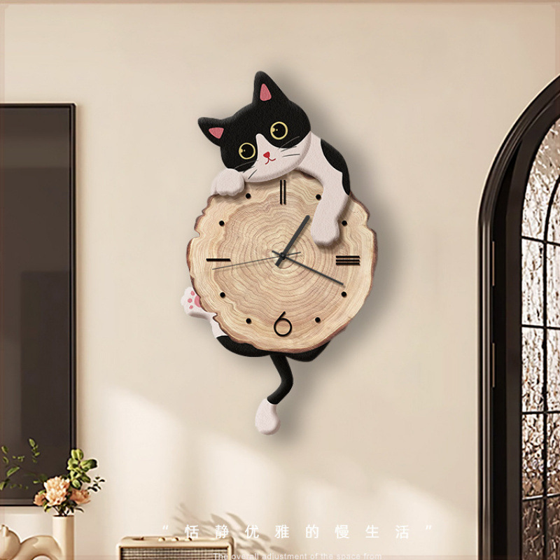 モダンなシンプルな猫時計壁時計リビングルーム 2024 新しいクリエイティブ時計壁掛けハイエンドアート壁時計|undefined