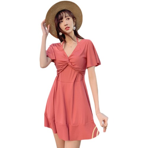 Fat mm swimsuit women's large size conservative one-piece skirt style sexy small breasts gathered to show slimming and flesh-covering hot spring swimsuit