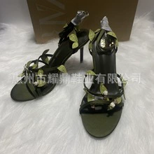 Сандалии Zara женские зелёные летние с ремешком, высокий каблук 10 см, французский стиль