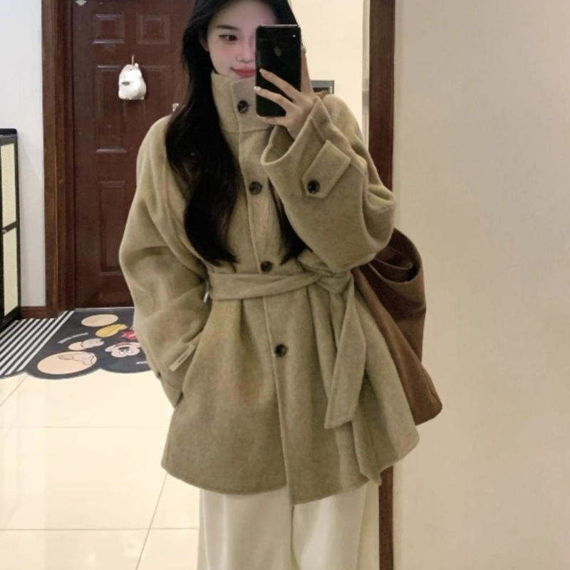 韩系卡其色毛呢外套女2025年新款感洋气小个子深秋初冬季大衣|undefined