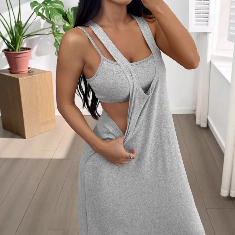 2026 New European and American Cross-Border Women's Dress Two-Piece Set in Solid Color