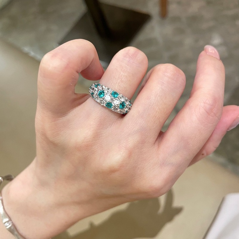 ライトラグジュアリーフルダイヤモンドパライバカラーリングS925スターリングシルバーファッションニッチミントグリーンダイヤモンドレディースダイヤモンドリング|undefined