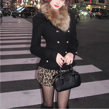 SISI JIANG“涩谷辣妹”法式复古气质修显瘦身貉子毛领呢子外套