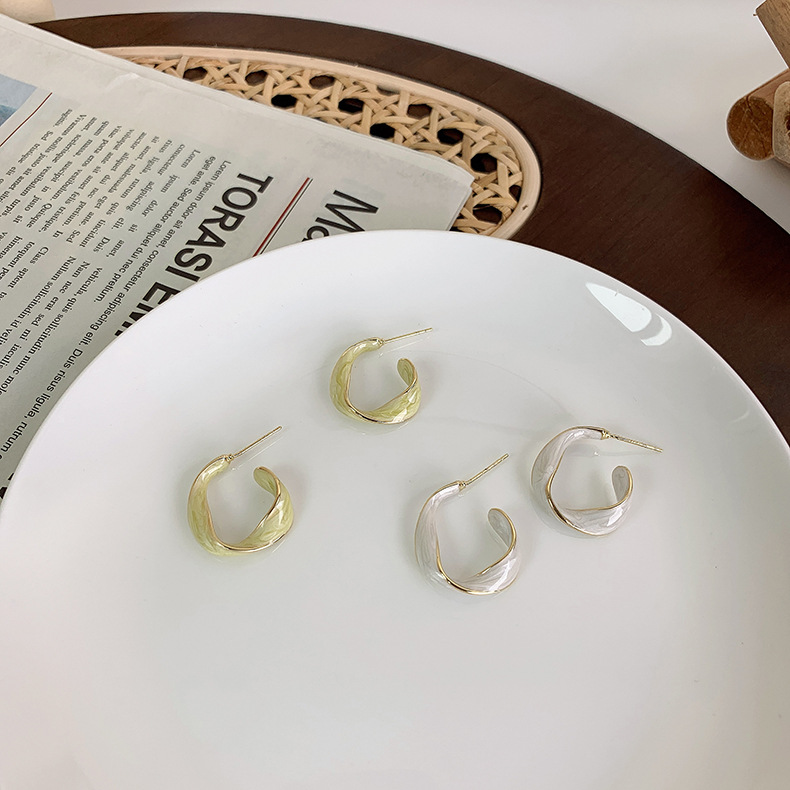 Elegant Geometric Alloy Enamel Ear Studs