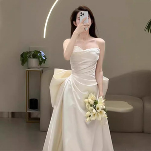 Satin Mermaid Main Wedding Dress 2025 New Petite Bridal Gown Strapless Dress Morning Robe Gown
