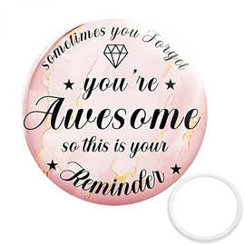 新款粉色大理石纹理字母小圆镜子 礼物口袋镜 旅行便携金属化妆镜