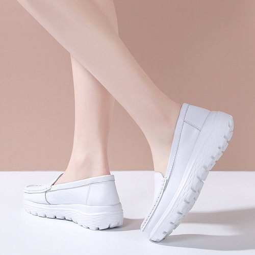  Nurse Shoes Women's Soft Bottom White Black Work Shoes Flat Bottom Comfortable Lightweight Breathable Cross-border Casual White Shoes 