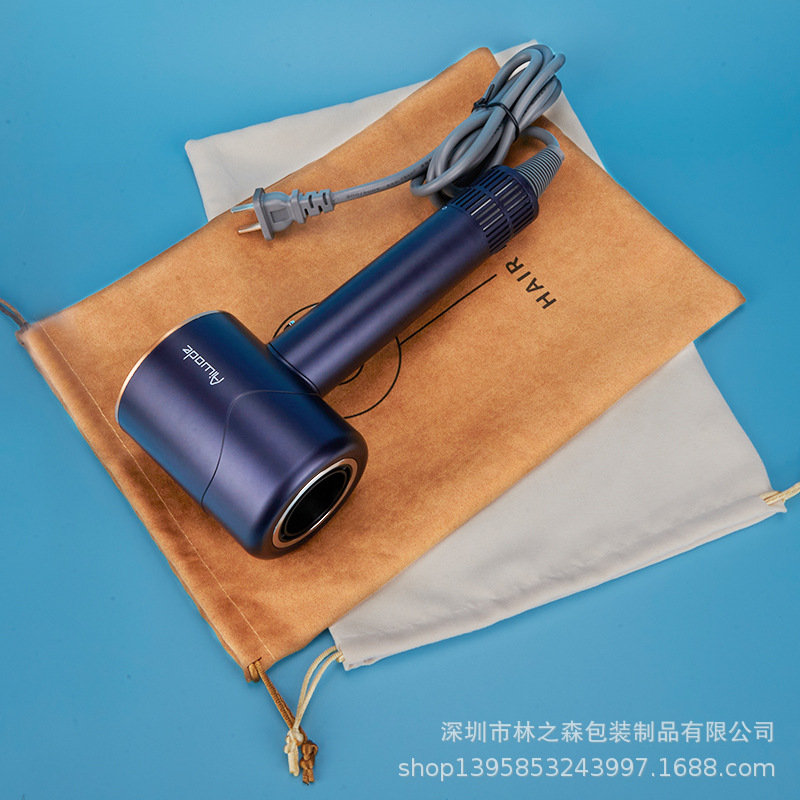 En stock 33*23cm gamuza secador de pelo bolsa de almacenamiento bolsa de polvo cordón Hotel secador de pelo bolsa de almacenamiento
