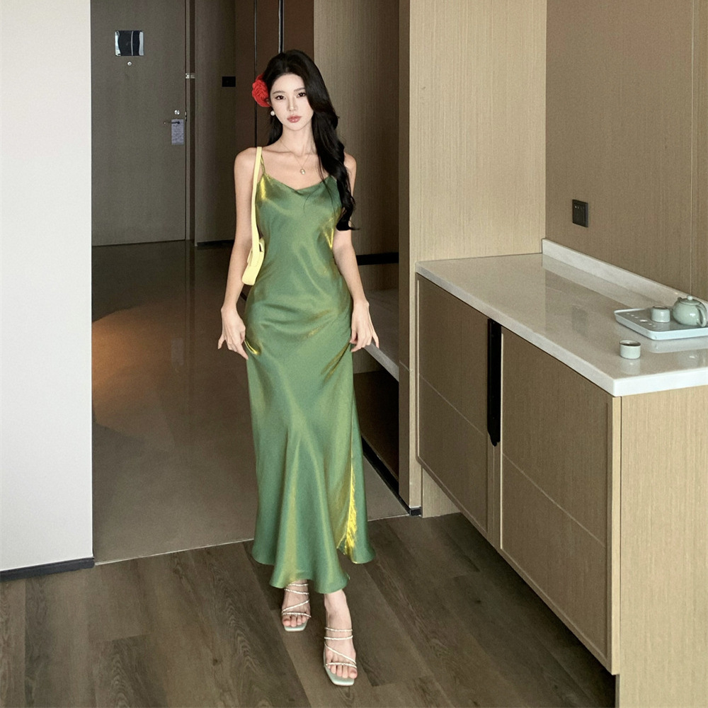 French Holiday Style Fishtail Hip dress Women's Summer Draping Slim-fit Sling Skirt Elegant Banquet Dress