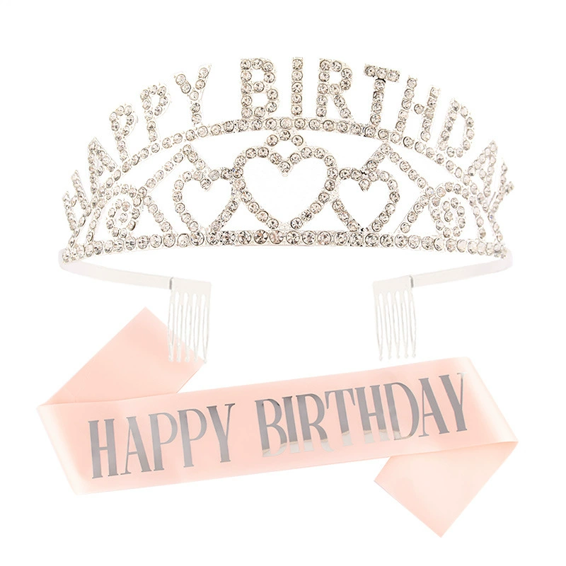 Европейская и американская праздничная корона-диадема с надписью HAPPY BIRTHDAY, стразы, украшение для волос, тиара-принцесса, подарок на день рождения