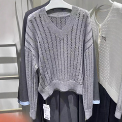 伊*L女装2025秋新品V领长袖休闲百搭柔羽灰针织衫女毛衣1GA133101