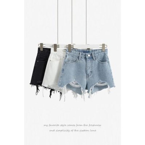 Women's Summer Versatile Slimming A-line Jeans Shorts with Hole, High Waist, Frayed and Distressed Wide-leg Pants