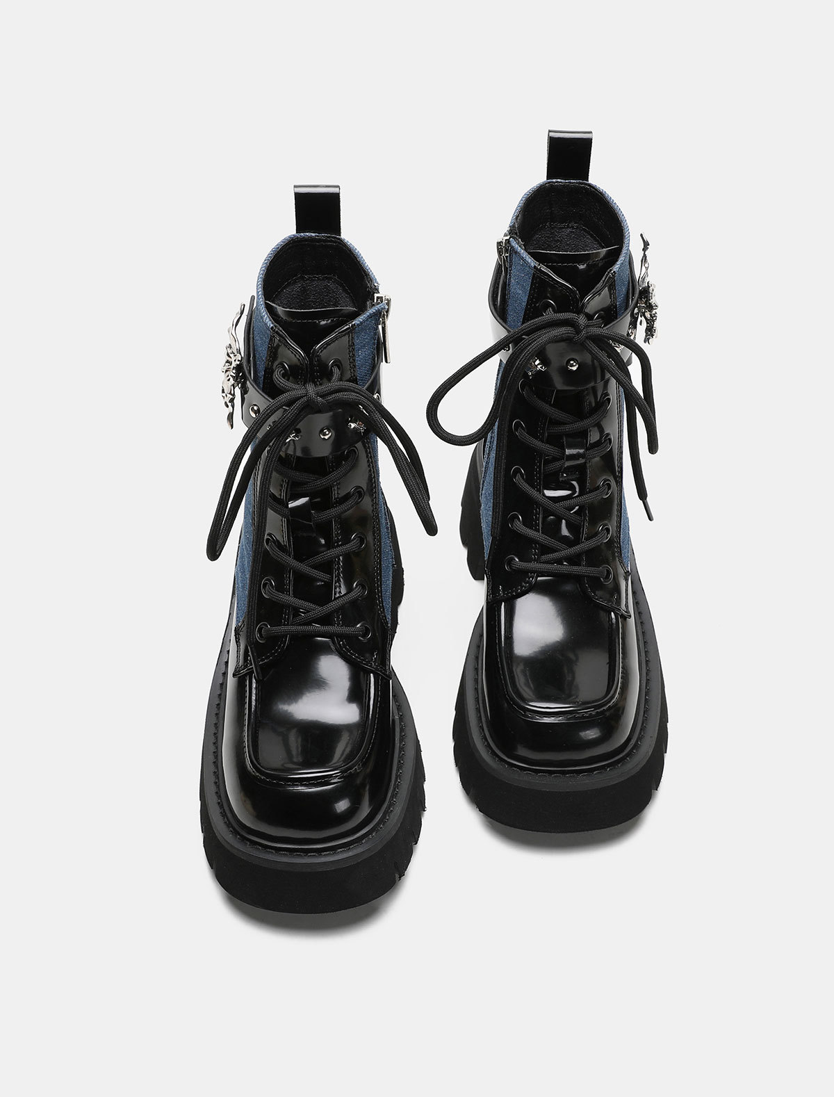 2024 Ősz/Tél Új Liquid Butterfly Martin Talpú Könnyű Knight Rövidnadrág Női Vastag Sarkú Farmer Bőr Csizma_voghion.com