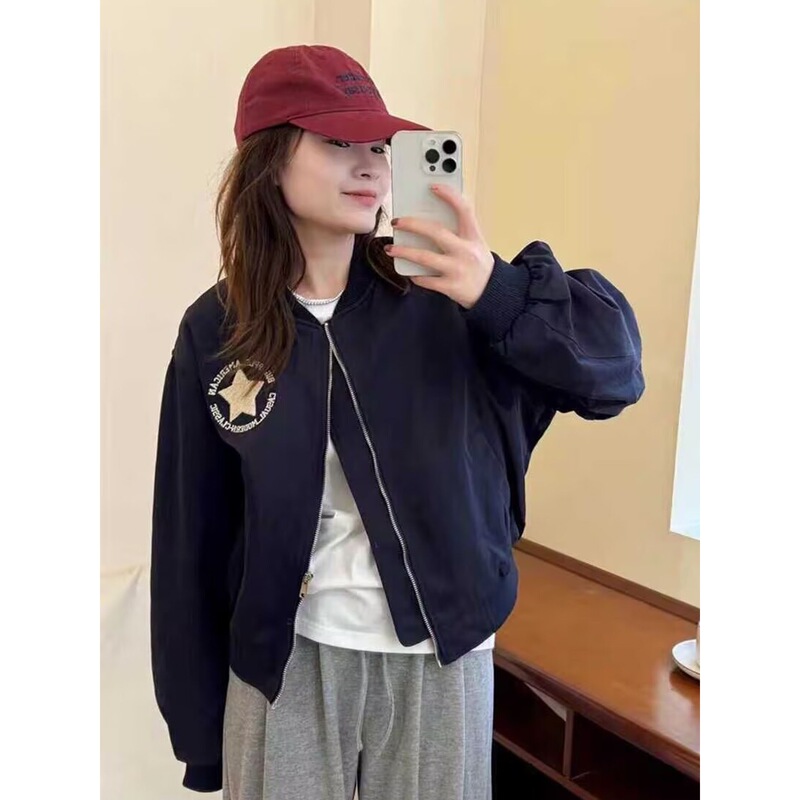 American Retro Letter Embroidery Baseball Jacket for Women 2025 Early Spring New Petite Design Casual Coat Top