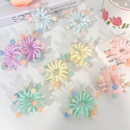 Candy-Colored Beaded Telephone Wire Hair Tie, Traceless Ponytail Hair Rope, Hair Bun Accessory, Hair Ornament Candy-Colored Beaded Telephone Wire Hair Tie, Traceless Ponytail Hair Rope, Hair Bun Accessory, Hair Ornament