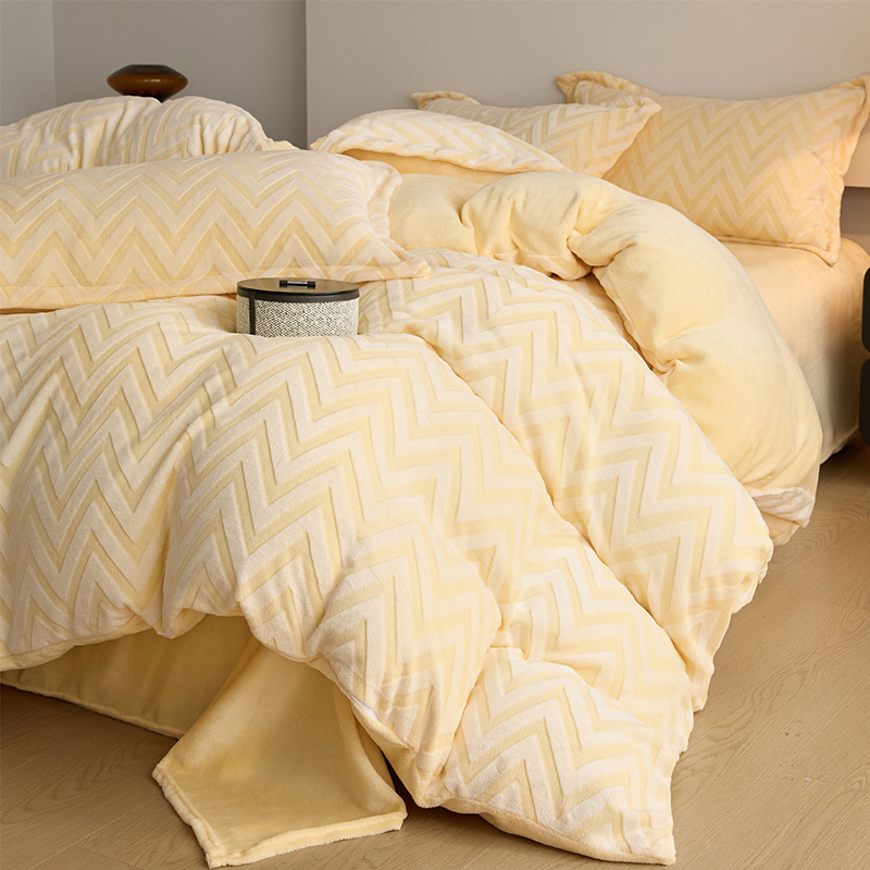 Cuatro piezas de cubierta de edredón tallado invierno más seda de coral de leche sábanas de edredón cama de cama de cama caliente