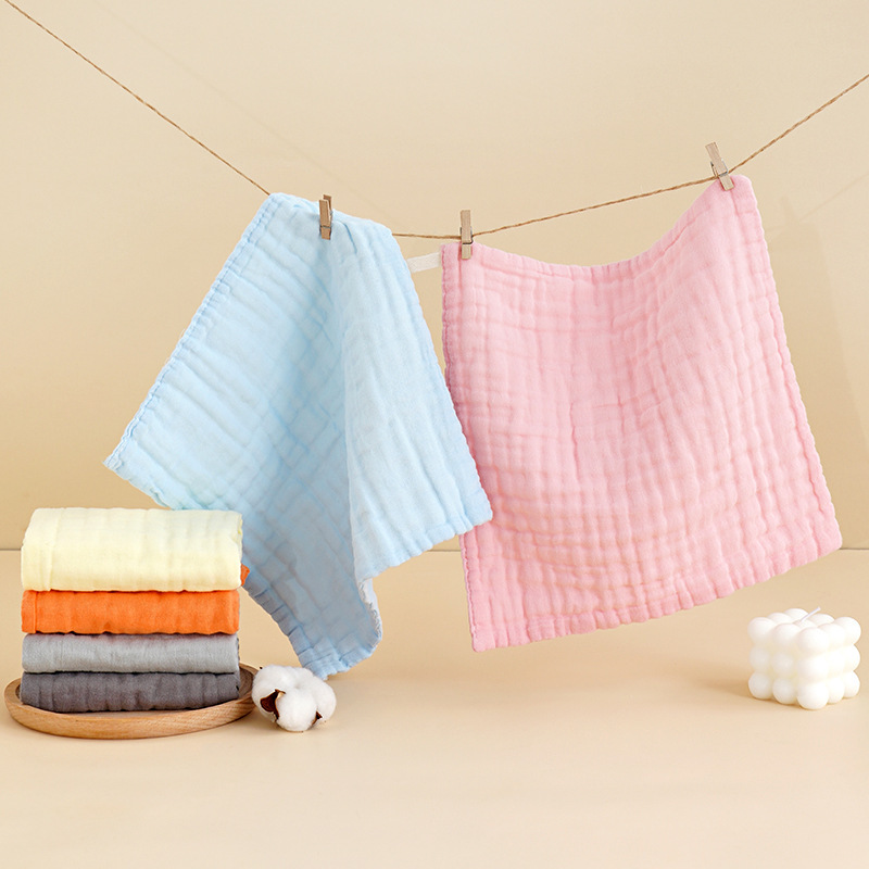 Wholesale six-layer high-density color square children's cartoon towel solid color absorbent quick-drying children's square towel