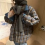 中长款正反格子松驰棉服