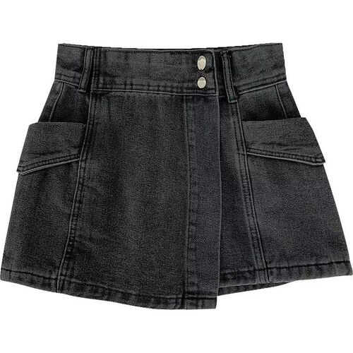 A-line denim culottes women's pantskirt, irregular fit, hip-hugging, summer hot-girl style, short height-friendly, high waist, slimming, anti-exposure.