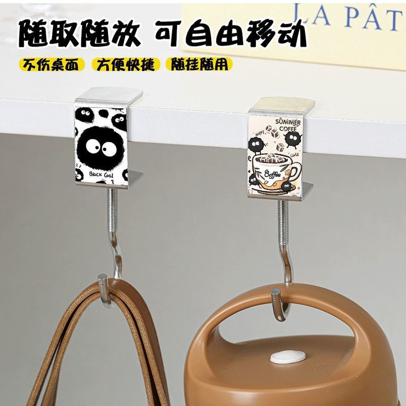 卡通煤球书包挂钩学生桌边强力承重免打孔可移动免钉便携式通用钩|undefined