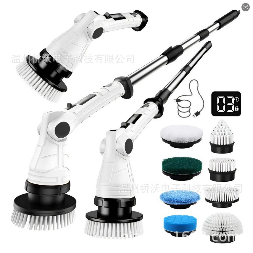 Cepillo de limpieza eléctrico multifuncional Cepillo de limpieza de baño y cocina Cepillo de lavado de doble uso telescópico largo y largo del inodoro del hogar image 11