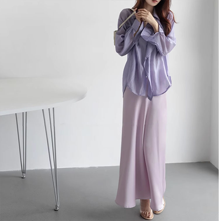 Áo sơ mi dài tay Tencel nữ dáng rộng chống nắng xuân hè — Xanh bơ, Màu đen, Tím dâm bụt, Ánh trăng trắng chi tiết 1