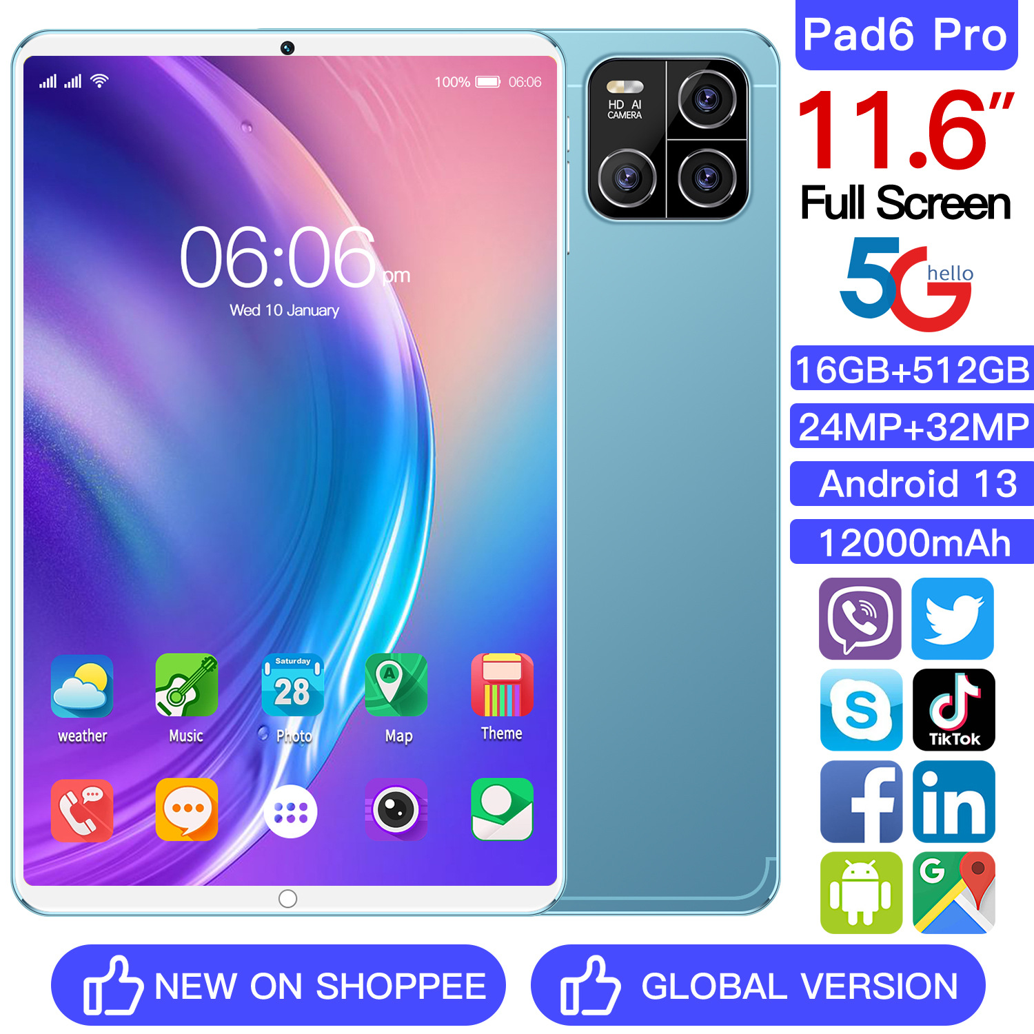 Factory Customized 10inch Tablet Computer Pad6 Pro Android Large Screen 16+512g Tablet Computer Tk Can Be Shipped on Behalf of Others