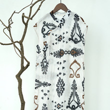 原创国风中式立领印花斜襟长旗袍 文艺显瘦苎麻显瘦连身裙L25259