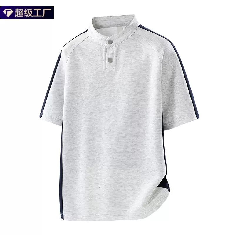 夏季跨境新款M-8XL潮短袖男t恤大码立领纯色速干男士t恤一件代发