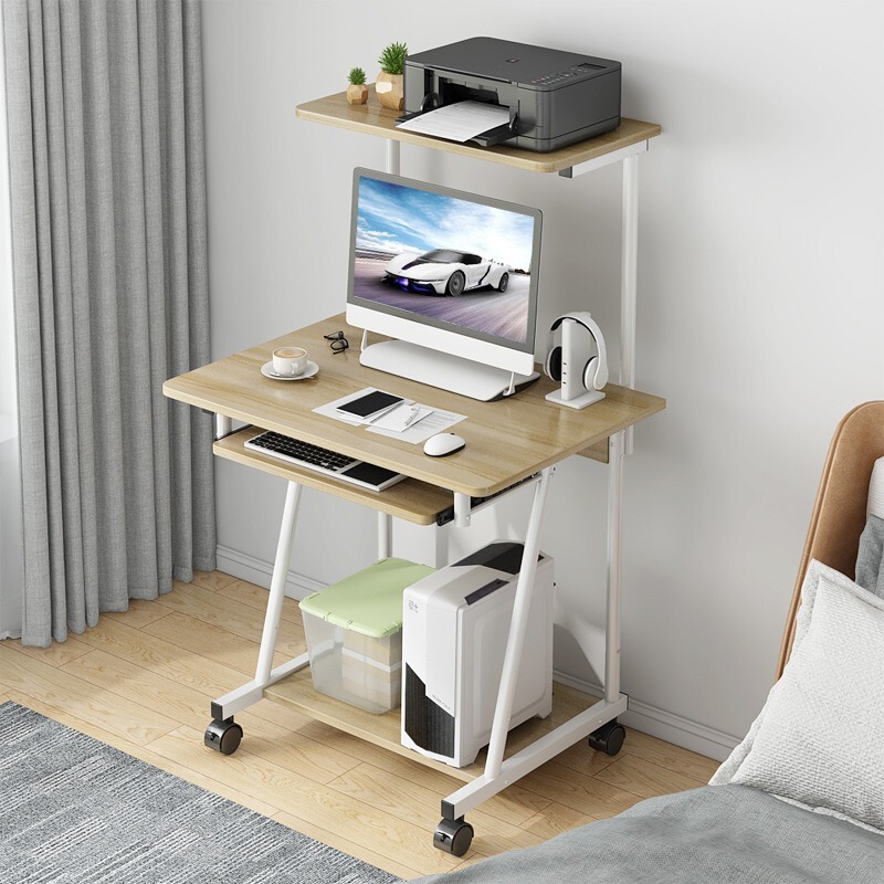 Computer Desk Desktop Home Office Study Table Double-Layer Multi-Purpose Desk Simple Mini Movable Office Desk