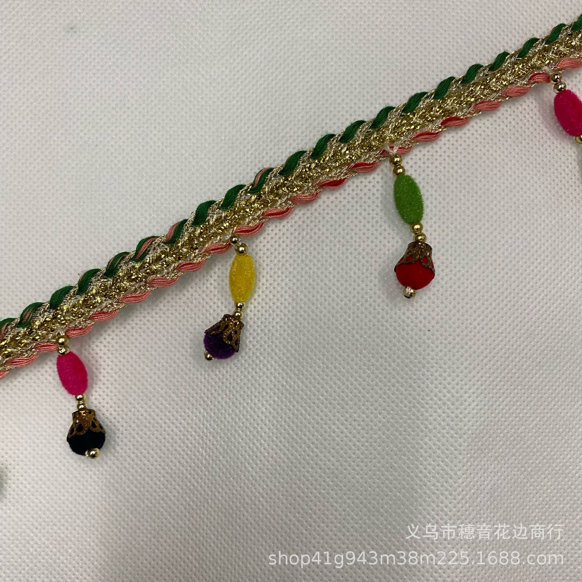 植绒珠吊金边花边 绒珠花边 围巾 包包舞台表演服装辅料花边