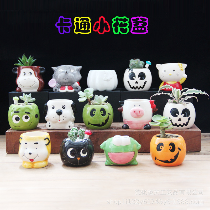 European and American Style Bedroom Mini Ceramic Succulent Halloween Flower Pot Halloween Flower Vat Desktop Succulent Small Flower Pot Decoration