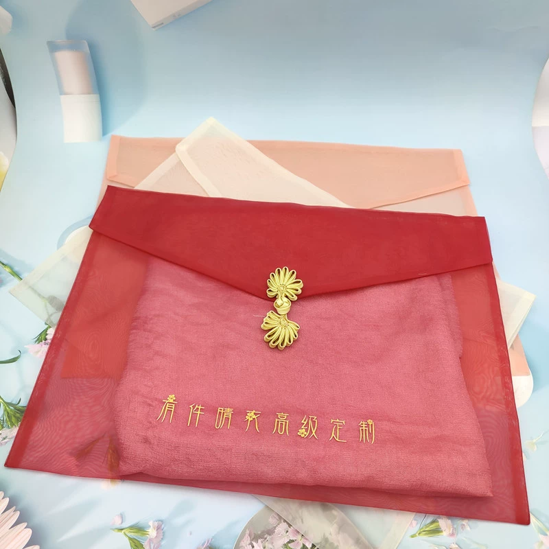 Пользовательские Шелковый Шарф Органза Кнопка Пряжа Сумка Cheongsam Шарф Глянцевая Пряжа Конверт Сумка Китайский Hanfu Снег Пряжа Упаковочная Сумка