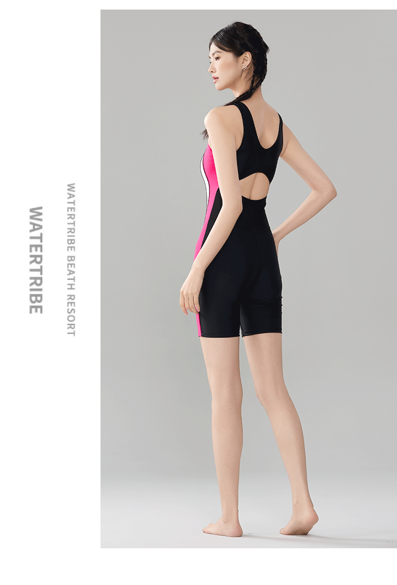 Noqi 2025 new women's sports swimsuit fashion color matching vest boxer swimming trunks plus size hot spring quick-drying swimsuit