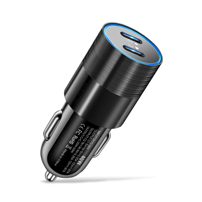 Двойной PD 40W двойной PD металлическая стальная пушка, быстрая зарядка автомобильного зарядного устройства PD+PD двойная быстрая зарядка