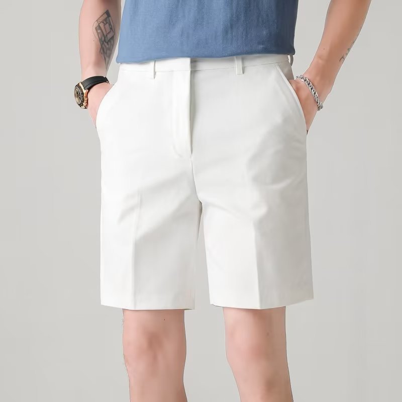 Shorts men's suit cropped pants loose suit pants summer thin Korean style trendy ice silk white cropped casual shorts