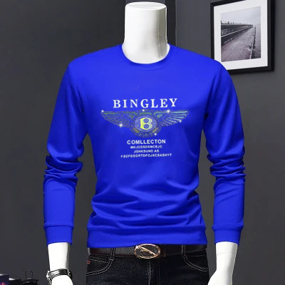 Cross-border live broadcast European products spring and autumn breathable Men's long-sleeved round neck sweater high-end Bentley B rhinestone undershirt